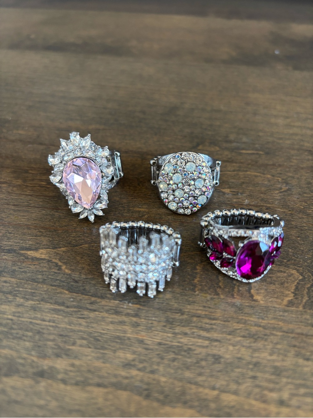 Silver-Tone Cocktail Ring set of 4 stretch